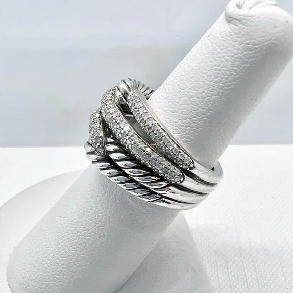 David Yurman Sterling Silver Double Loop Labyrinth Diamond Ring - Picture 15 of 15
